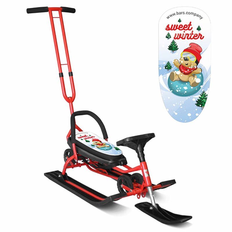 Снегокат 111 "Mobile" с толкателем и колесной базой (Sweet Winter красный)