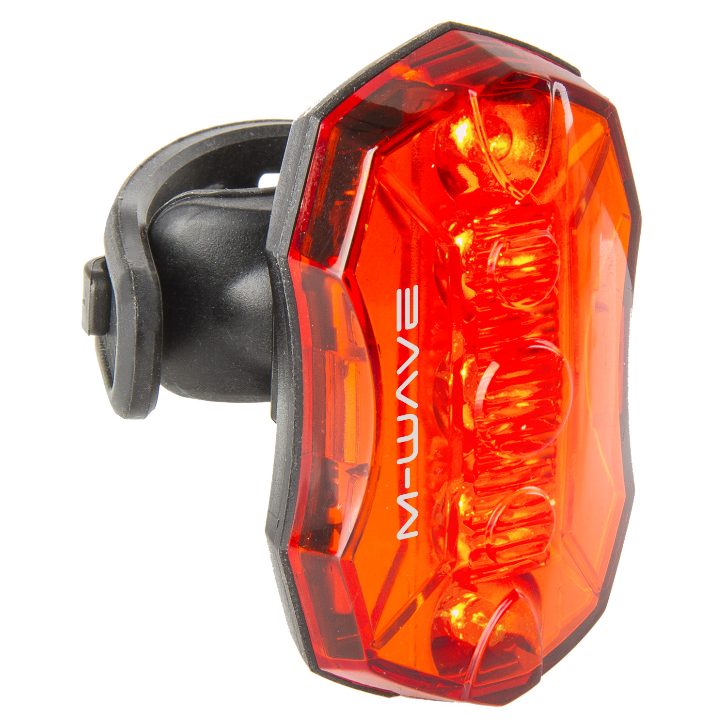 Фара зад. M-WAVE, 5 LED, black housing/red glass, 3 functions, with batteries,