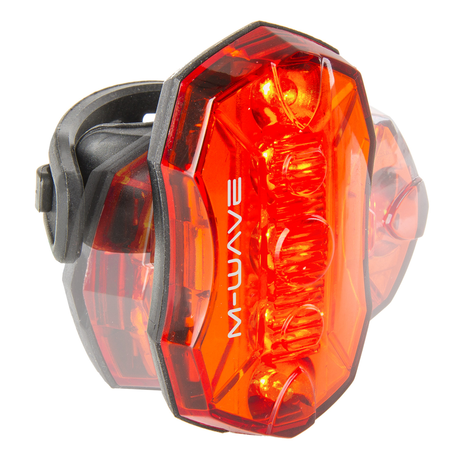 Фара зад. M-WAVE, 5 LED, black housing/red glass, 3 functions, with batteries,