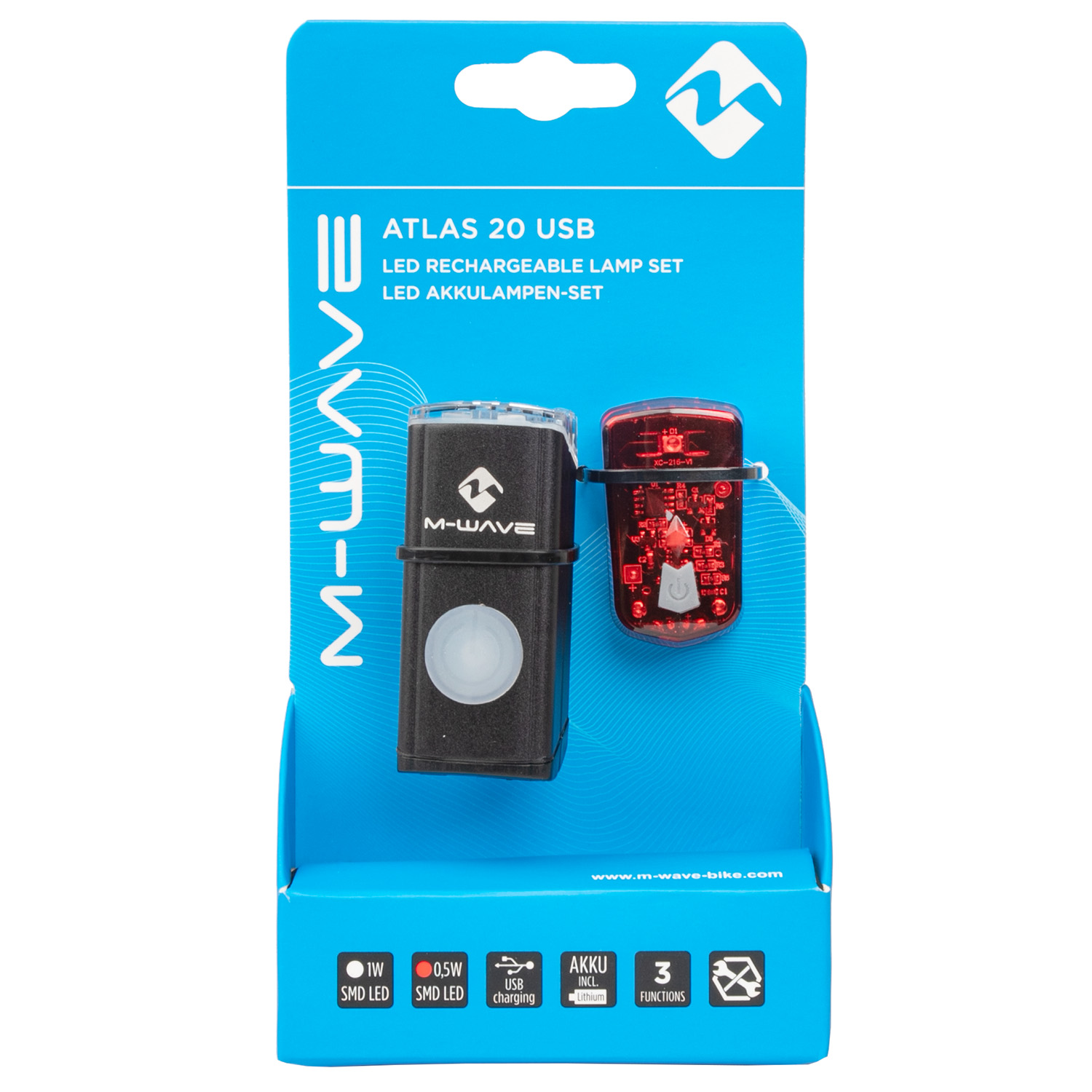 Фары комплект пер. зад Atlas 20 USB Rechargeable battery,