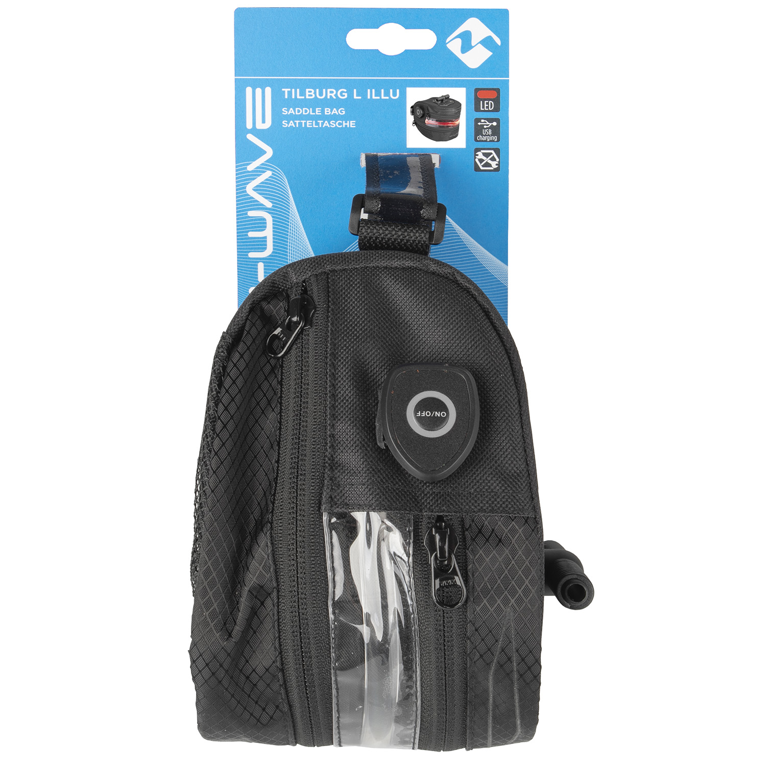 Сумка под седло >Tilburg L Illu<, size L, black, w/LED light, battery rechargable via USB,
