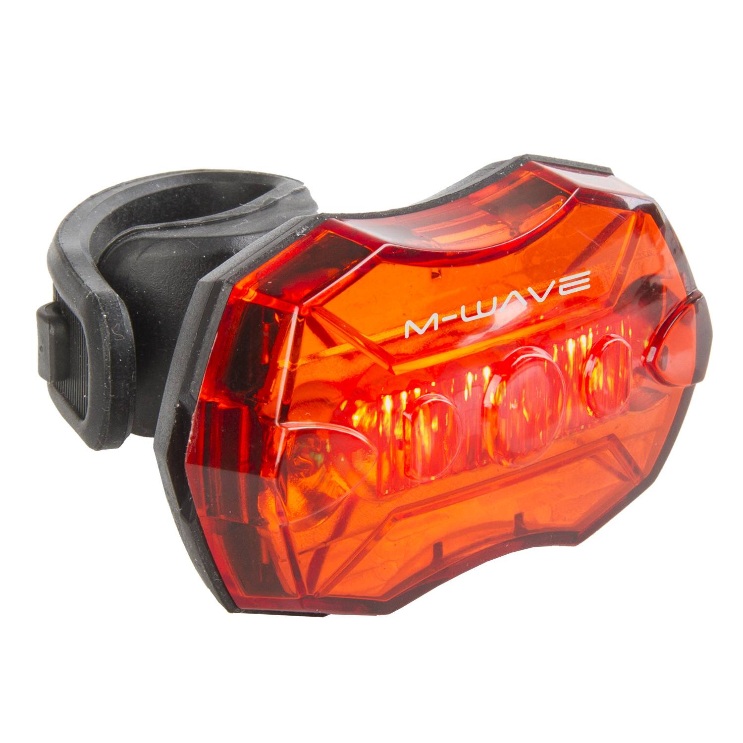Фара зад. M-WAVE, 5 LED, black housing/red glass, 3 functions, with batteries,